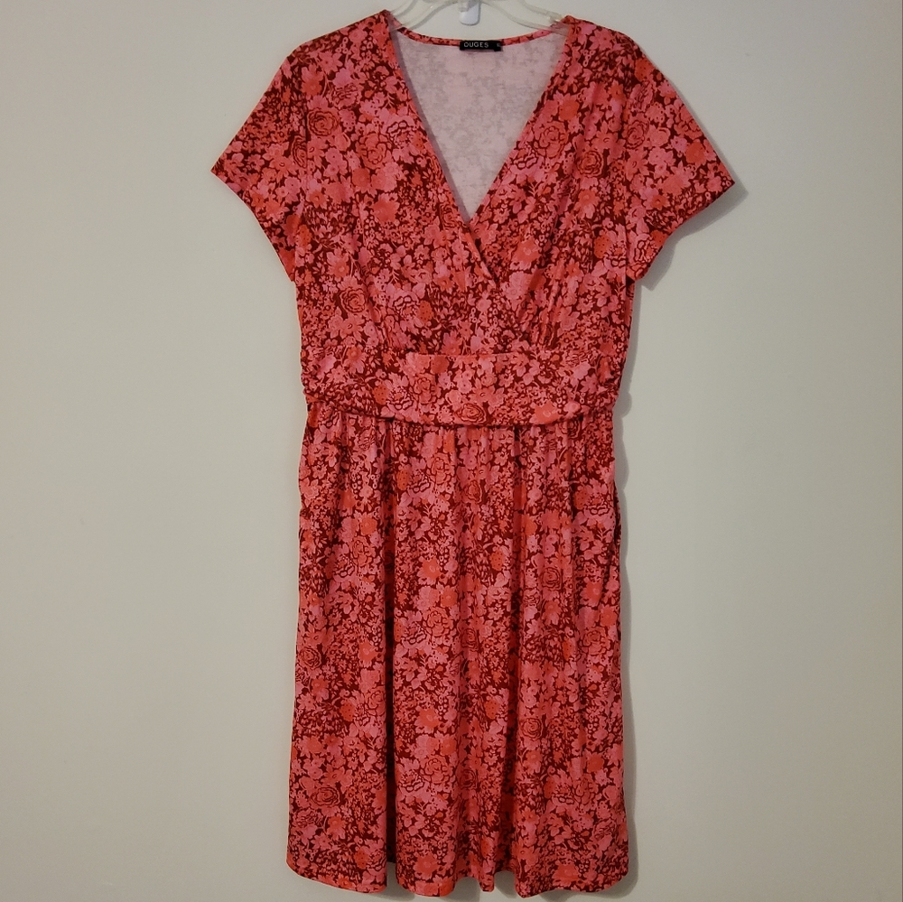 Ouges Stretch Pink/Burgundy/Orange Floral Surplic… - image 1